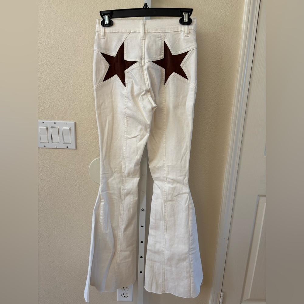 NWT - Saints & Hearts We've Got Spirit Flare Pants in White and Brown - Size S - Picture 3 of 6